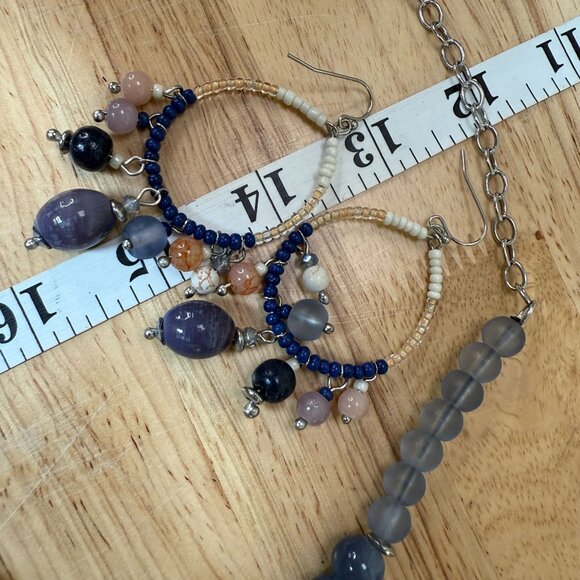 Chunky Beaded Necklace Hoop Earrings Set Gemstone Shell, Coastal, Beachy, Vacay - Picture 9 of 9